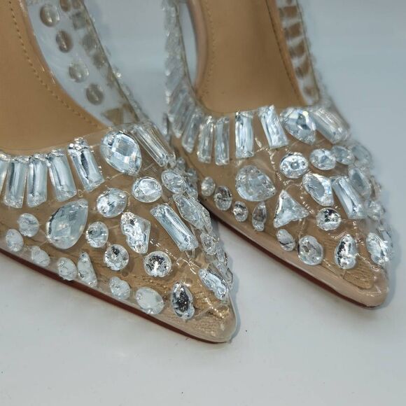 Azalea Wang Bonnie Crystal-Studded Translucent Pumps Heels Women's Size 8.5 New - Picture 2 of 13